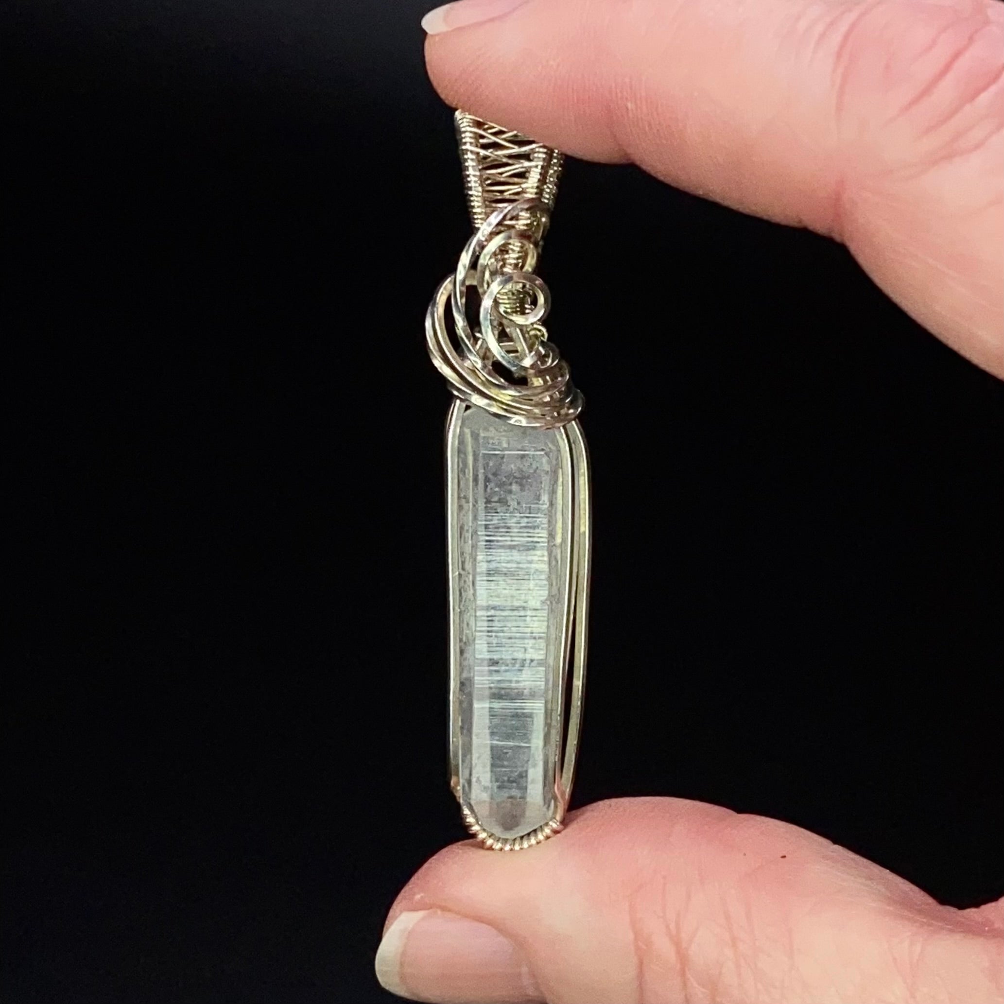 Aquamarine Crystal & Sterling Silver Handmade Wire Wrapped Pendant