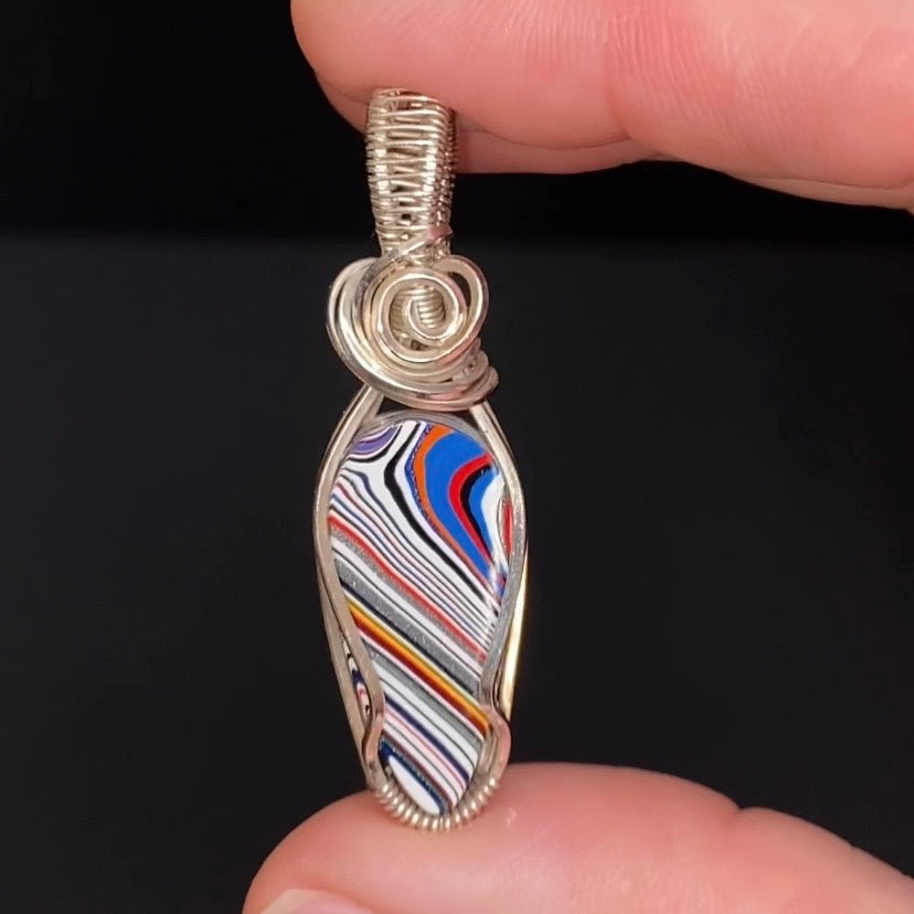 Genuine Detroit Agate Fordite & Sterling Silver Handmade Wire Wrapped Pendant