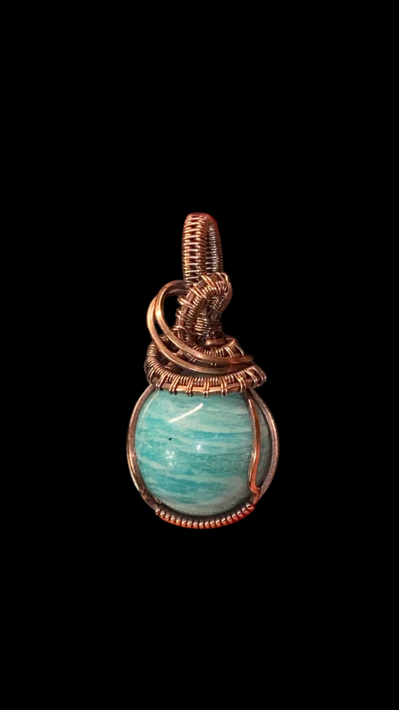 Amazonite Sphere and Copper Handmade Wire Wrapped Pendant