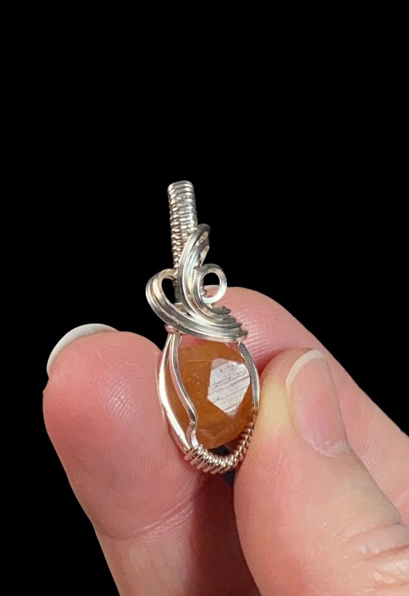 Natural Garnet & Tarnish Resistant Argentium Silver Wire Wrapped Pendant