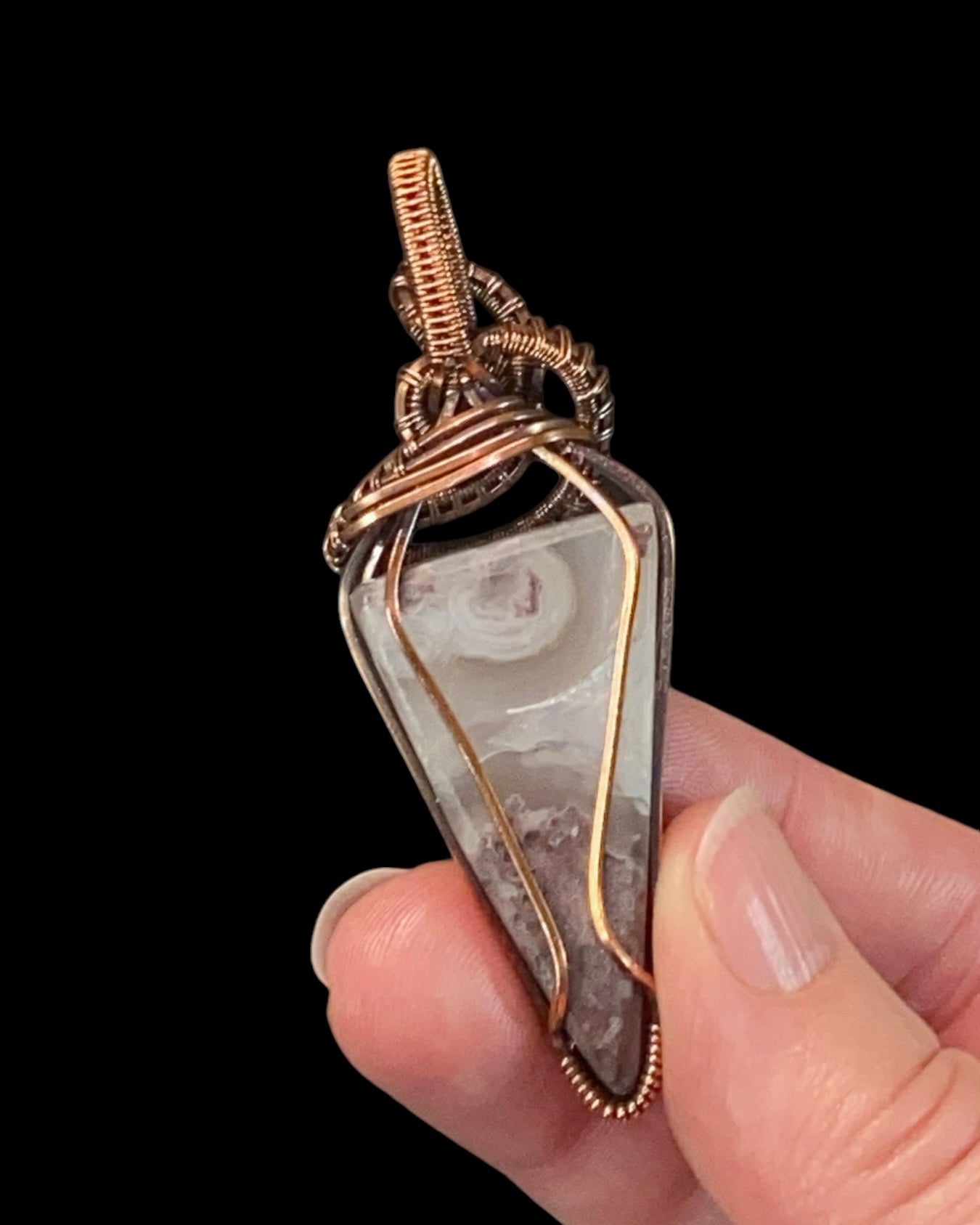 Druzy Garden Quartz Cabochon and Copper Wire Wrapped Pendant