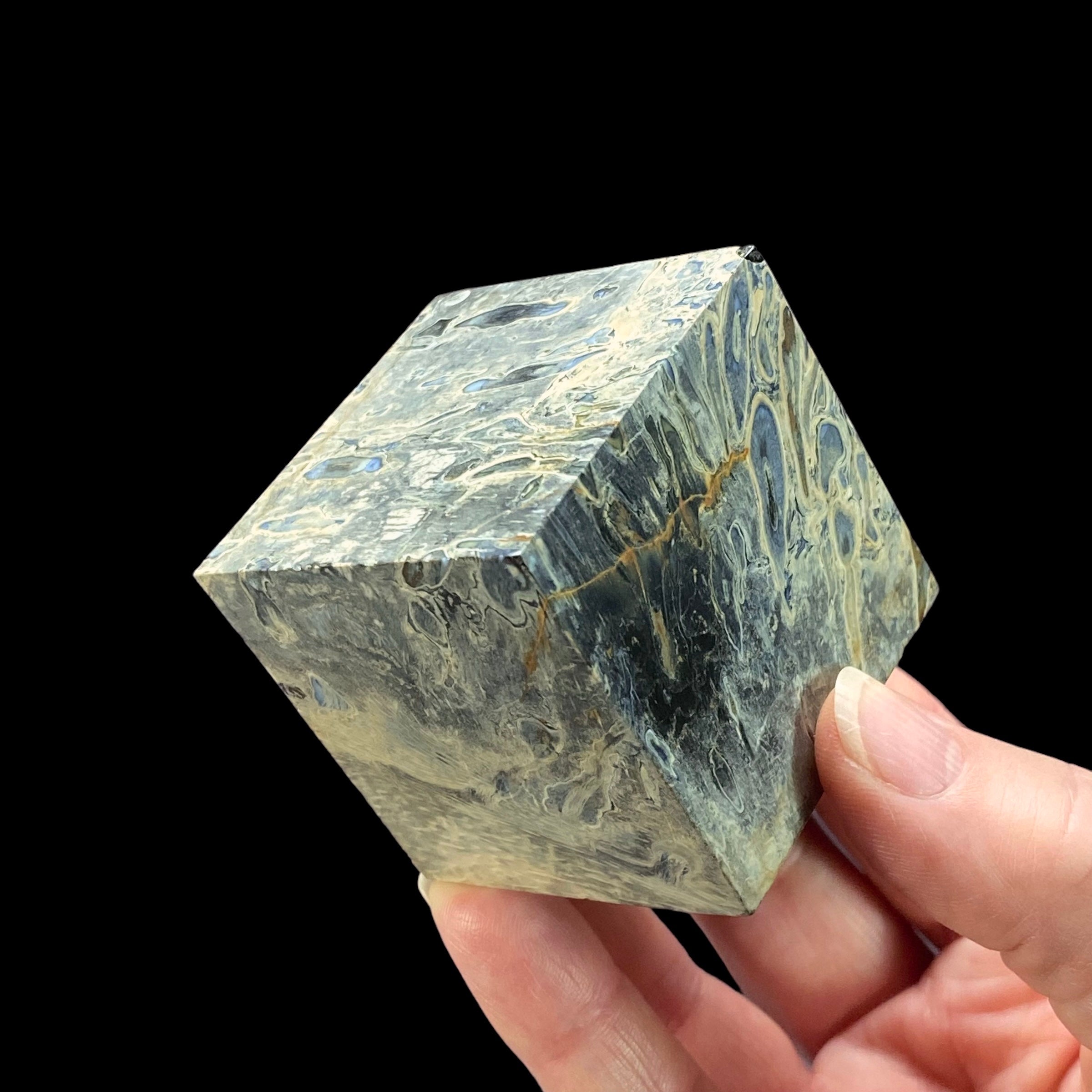 Fossilized Palm Root Ball Polished Cube from Indonesia