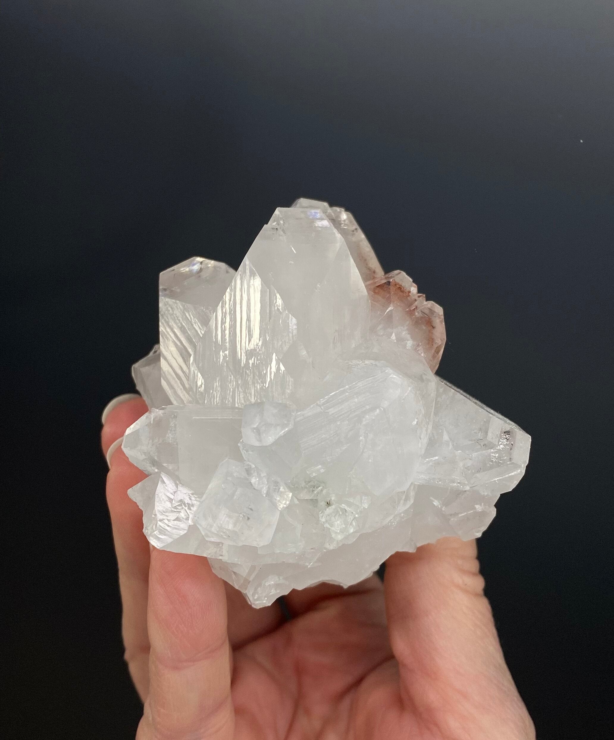 Clear Apophyllite Crystal Cluster with Hematite from Jalgaon, Maharashtra, India