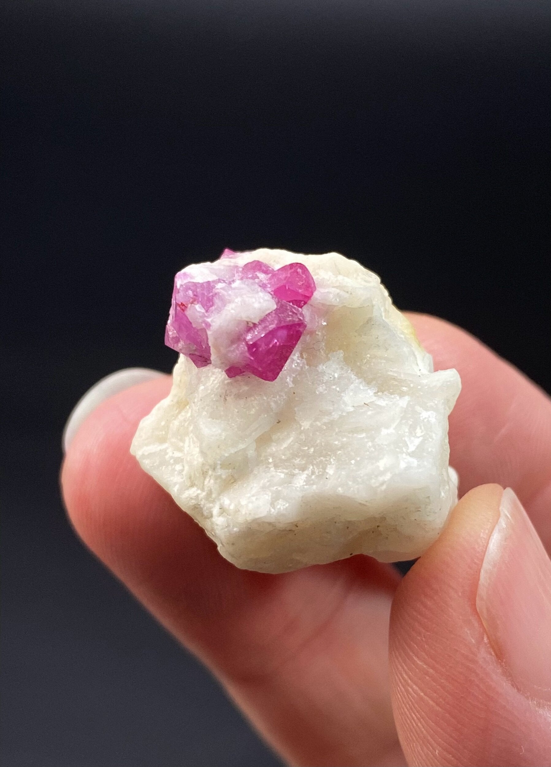 UV Reactive Natural Ruby Crystals on Marble Matrix