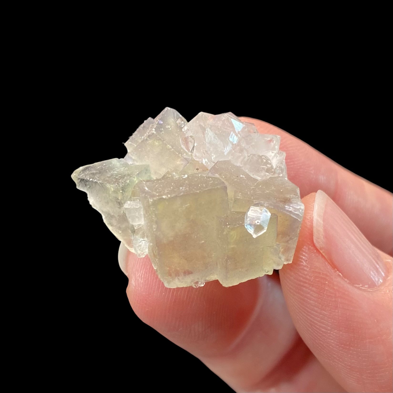 Pale Green Fluorite Cluster with Clear Quartz Crystals