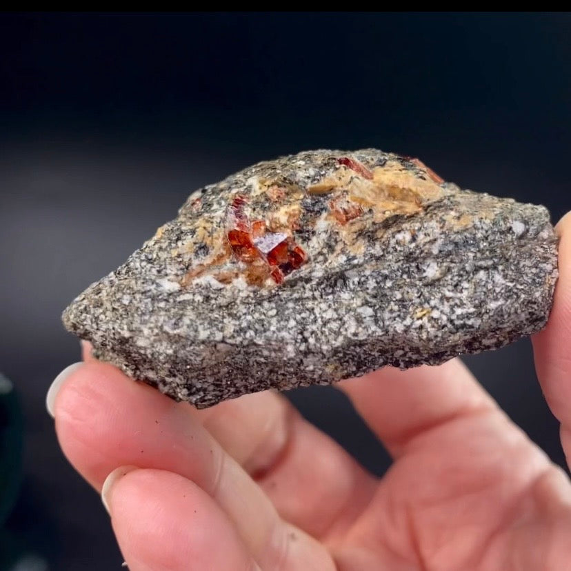 Zircon Crystals with Fluorescent Apatite Inclusions, Biotite-Calcite Aegirine matrix, Astore Valley, Pakistan