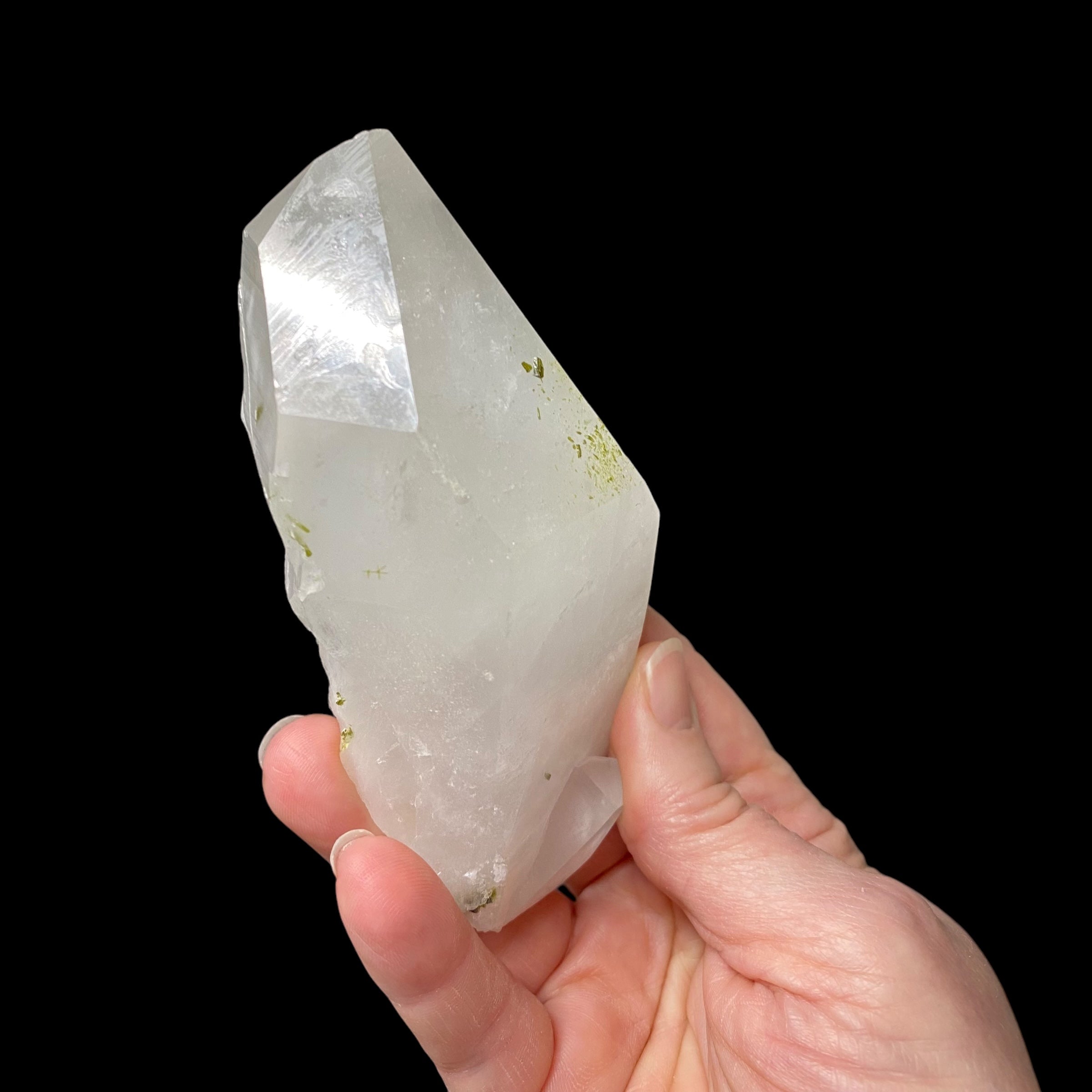 Quartz Crystal with Dark Green Epidote Crystals