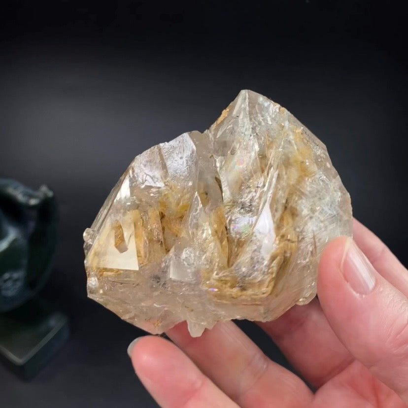 Double Terminated Fenster Quartz Crystal Cluster with Golden Clay Inclusions