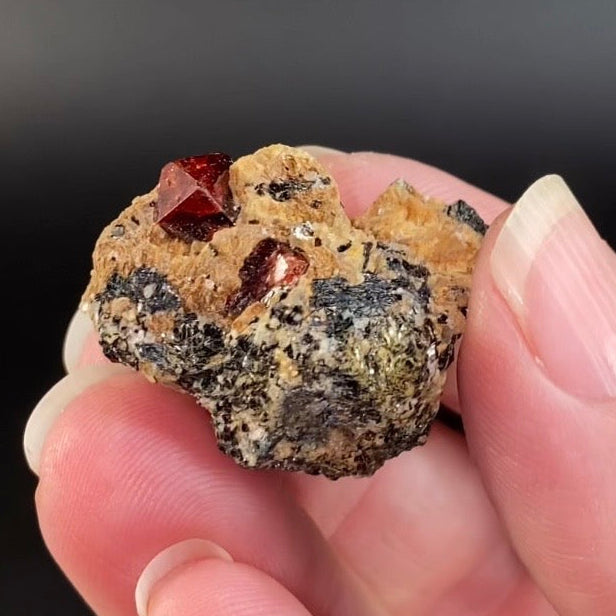Zircon Crystals with Fluorescent Apatite Inclusions, Biotite-Calcite Aegirine matrix, Astore Valley, Pakistan
