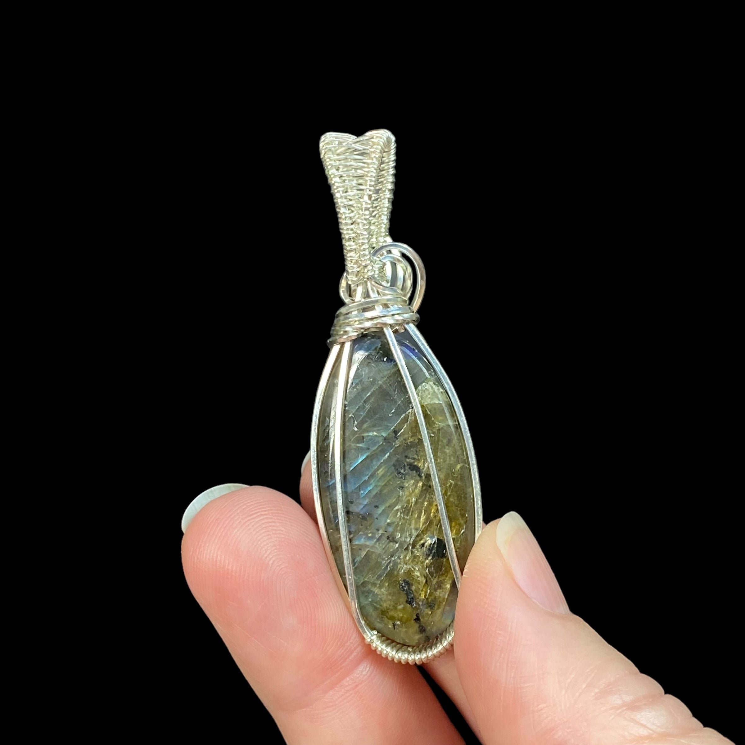 Labradorite & Sterling Silver Wire Wrapped Pendant - Natural Stone / Crystal Jewelry