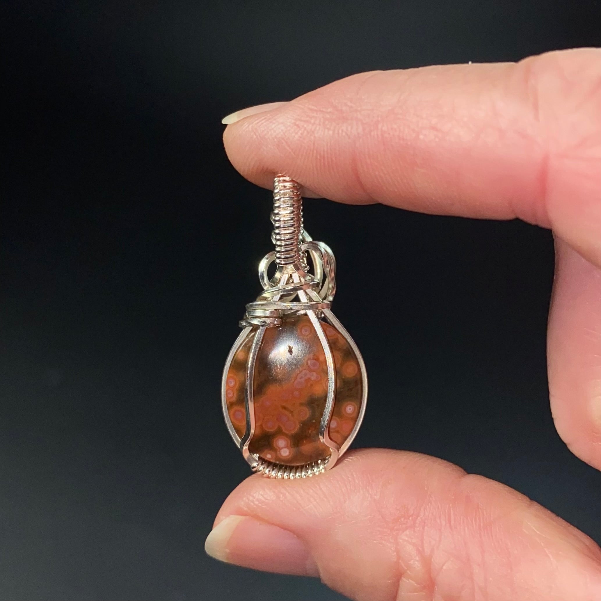 Ocean Jasper and Sterling Silver Wire Wrapped Pendant