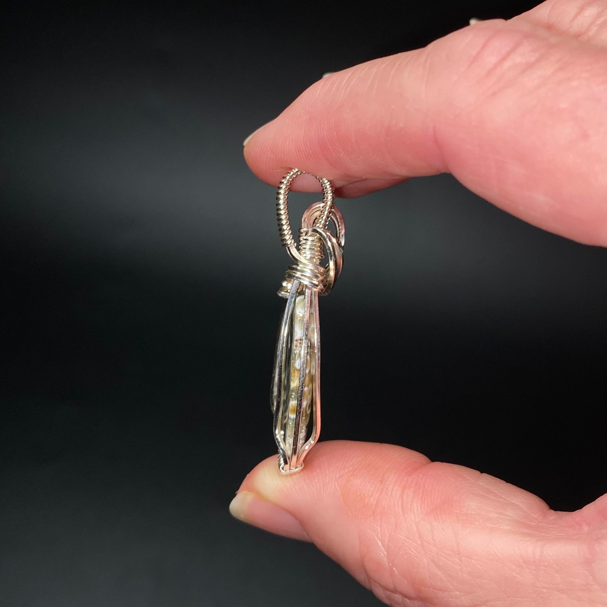 Ocean Jasper and Sterling Silver Wire Wrapped Pendant