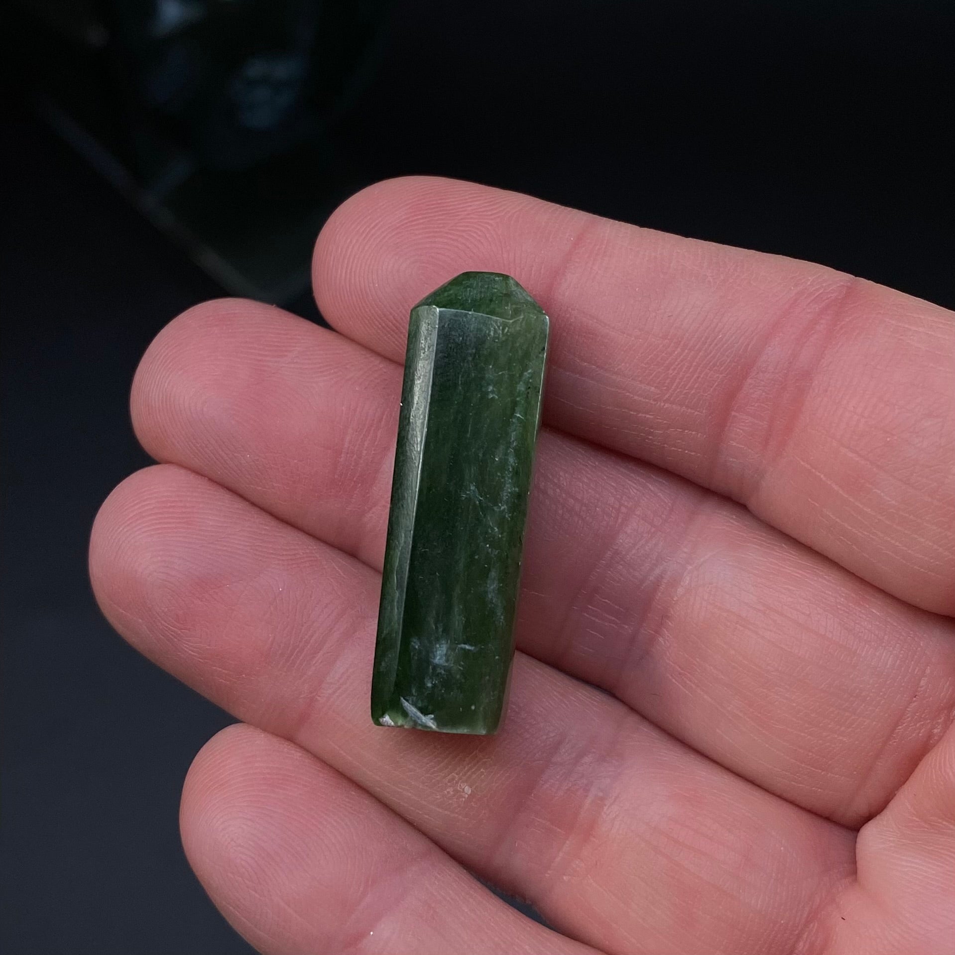 Deep Green Nephrite Jade Polished Tower