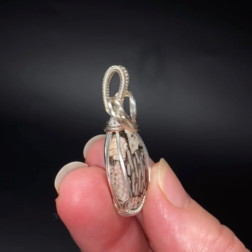 Snakeskin Stone & Sterling Silver Wire Wrapped Pendant