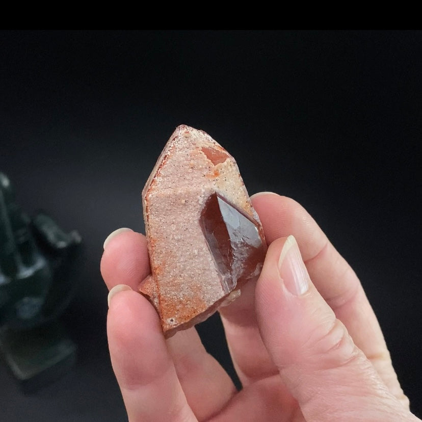 Red Hematite Channeling Quartz Crystal from Tourash, Morocco