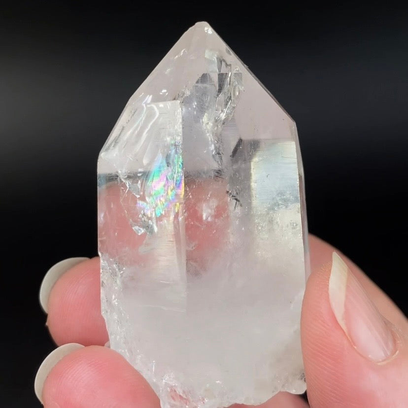 Water Clear Quartz Crystal with Diamond Shaped Window and Rainbows, Minas Gerais, Brazil Natural Crystal