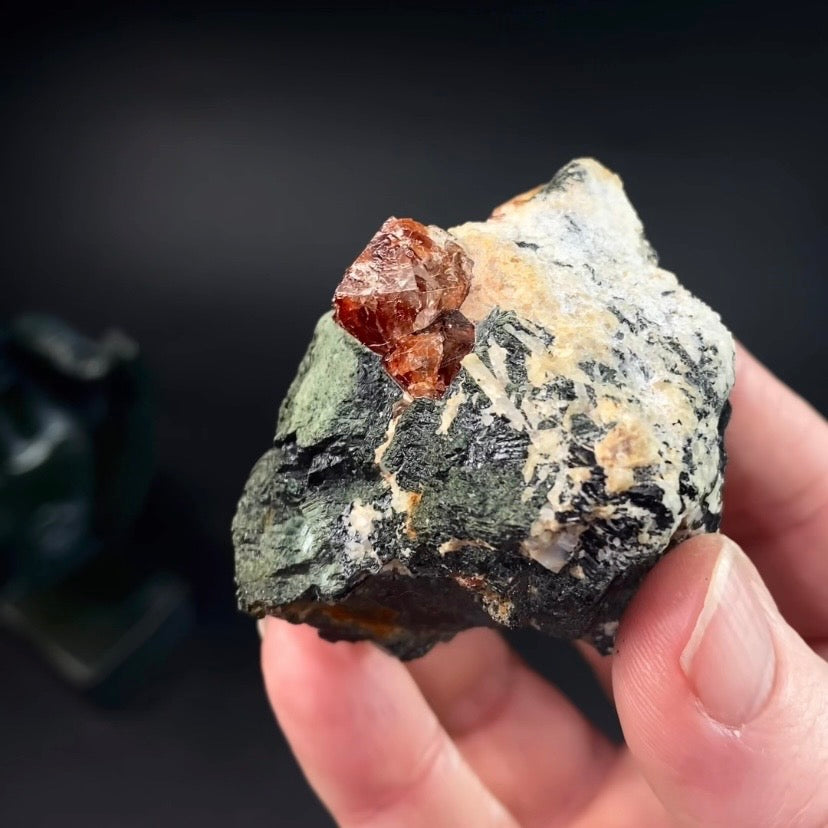 Zircon Crystal with Fluorescent Apatite Inclusions, Biotite-Calcite Schistose matrix, Astore Valley, Pakistan