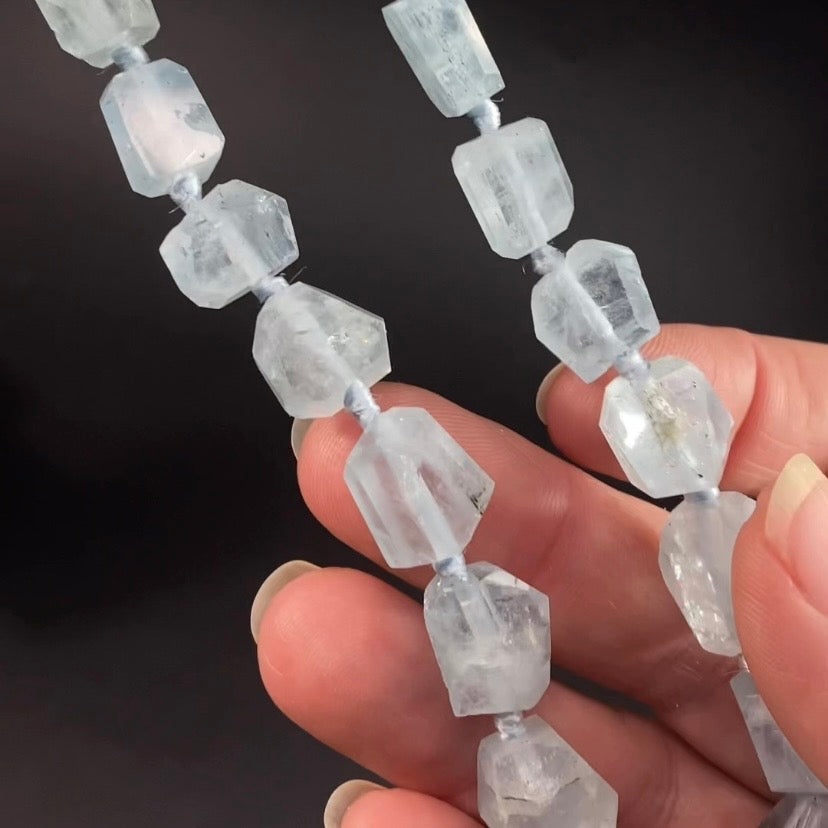 Polished Aquamarine Crystal Knotted Necklace