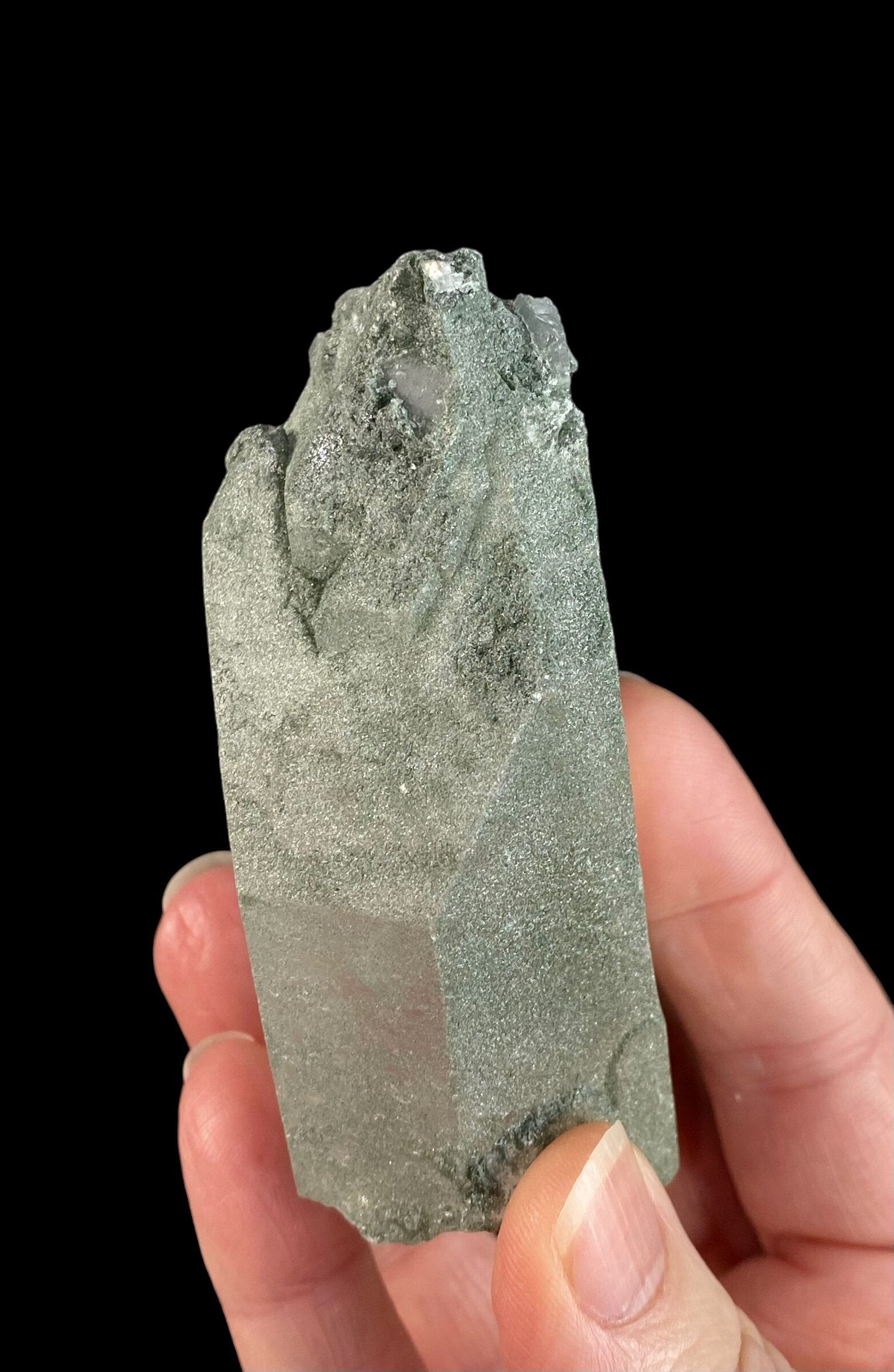 Quartz Crystal with Shimmering Natural Chlorite Surface Deposit