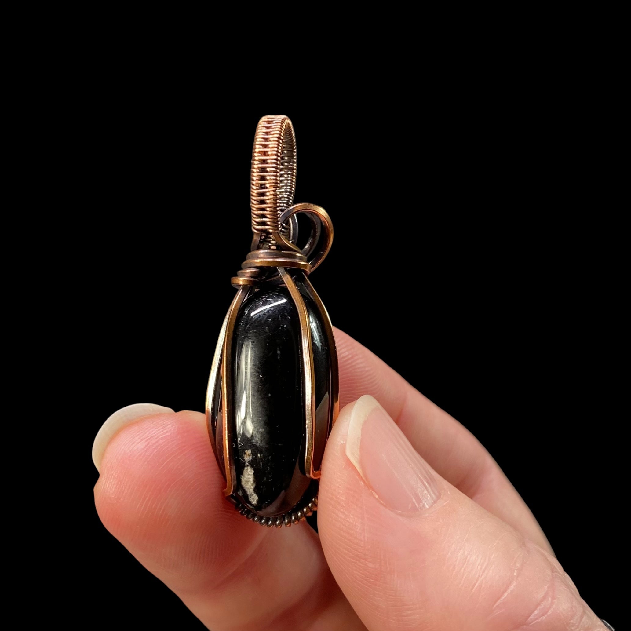 Black Tourmaline and Copper Wire Wrapped Pendant