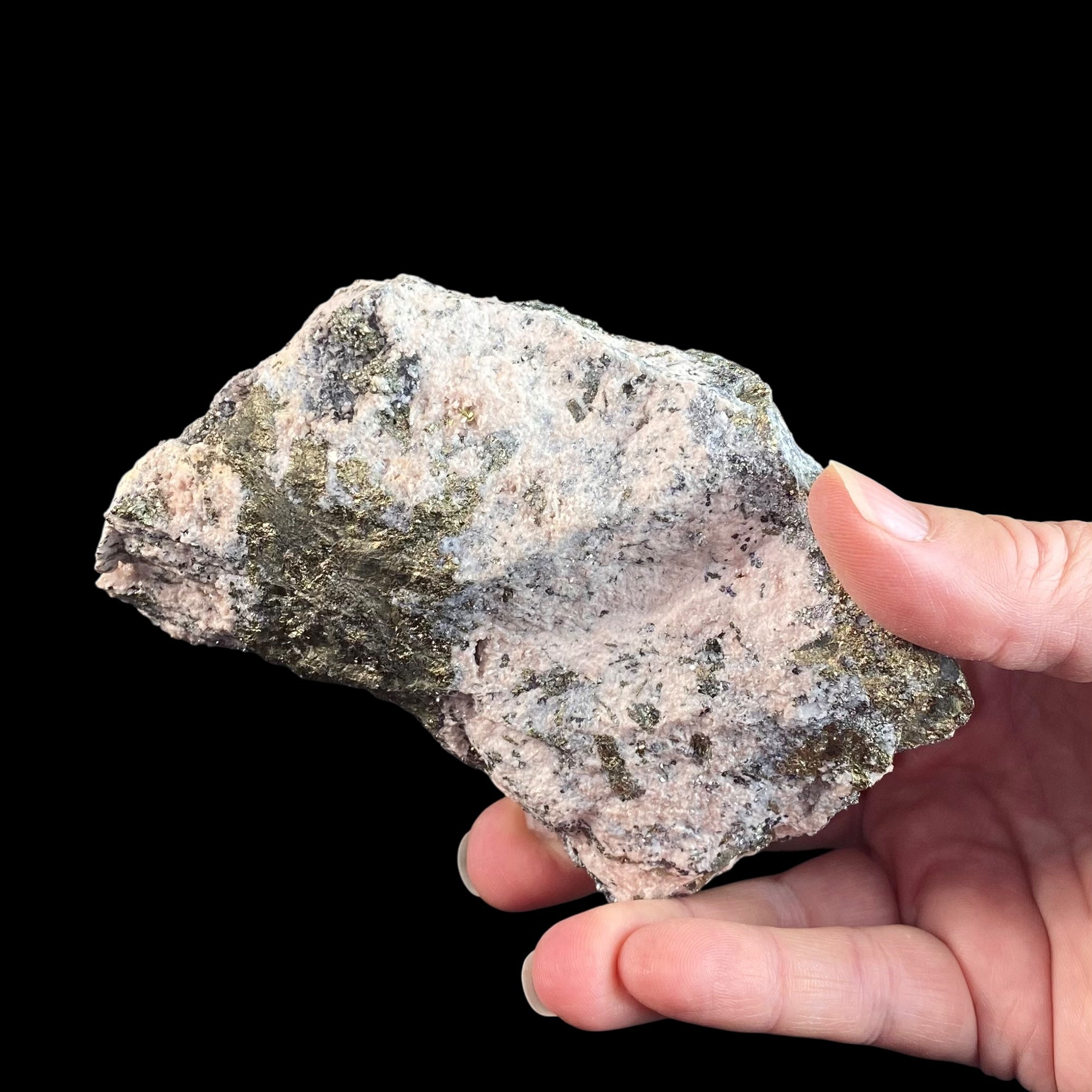 Rhodochrosite Rosettes on Arsenopyrite, with Sphalerite, Pyrite After Pyrrhotite, Milky Quartz Crystals  & Calcite from Trepça Mines, Kosovo