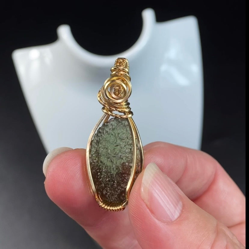 Genuine Moldavite & 14k Gold Fill Wire Wrapped Pendant