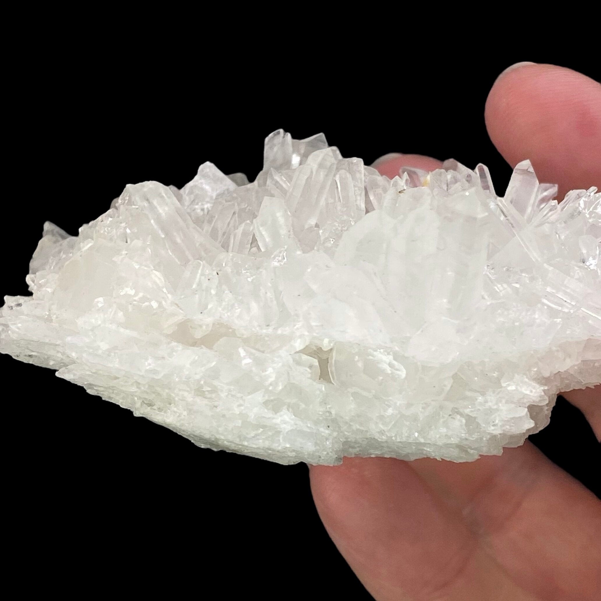 Clear Quartz Needle Cluster with Fluorescent Calcite from Trepca Mine Complex, Kosovo