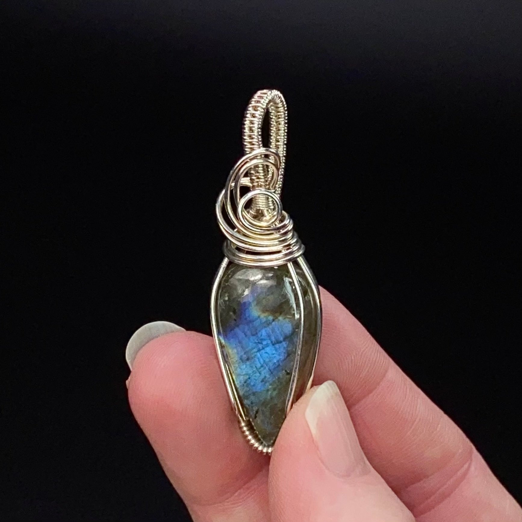 Labradorite & Sterling Silver Wire Wrapped Pendant, Natural Stone & Crystal Jewelry