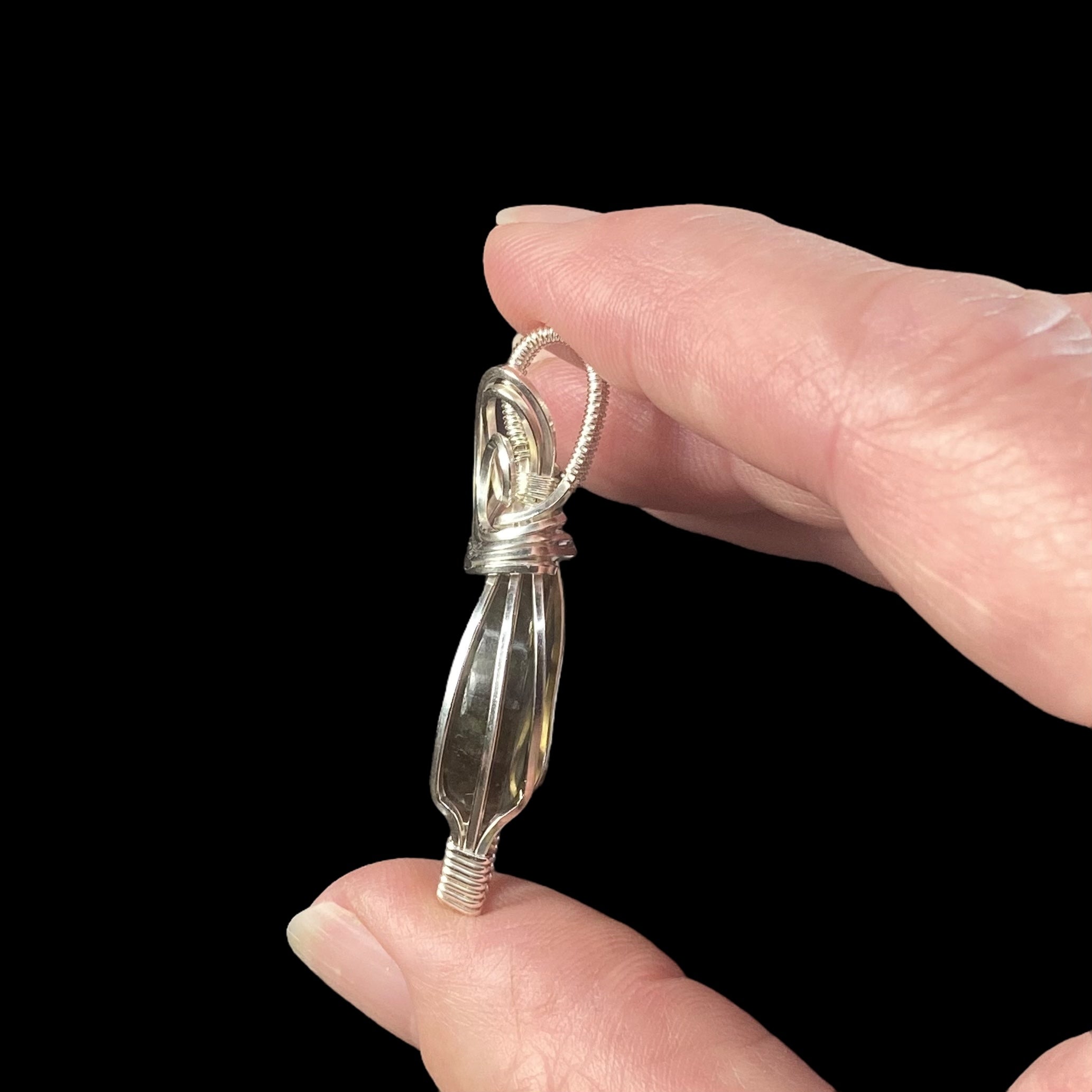 Blue Flash Labradorite and Sterling Silver Wire Wrapped Pendant, Natural Stone Crystal Jewelry