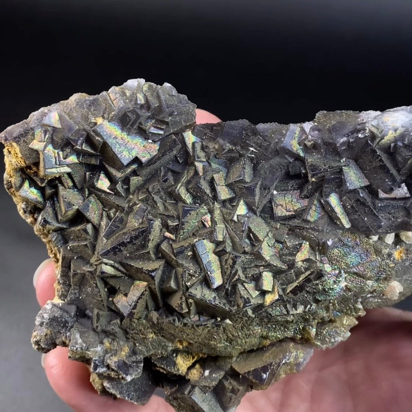 Rainbow Iridescent Purple Cubic Fluorite Cluster