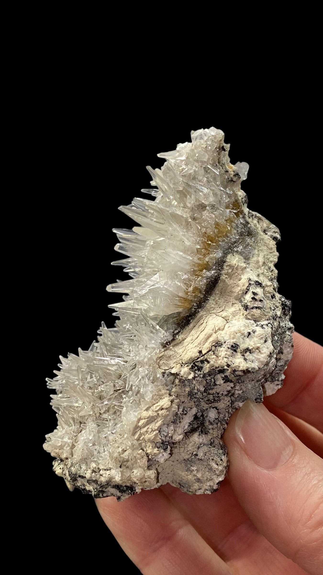 Fluorescent & Phosphorescent Tapered Clear Needle Calcite Crystals on Matrix, Shigar Valley, Pakistan