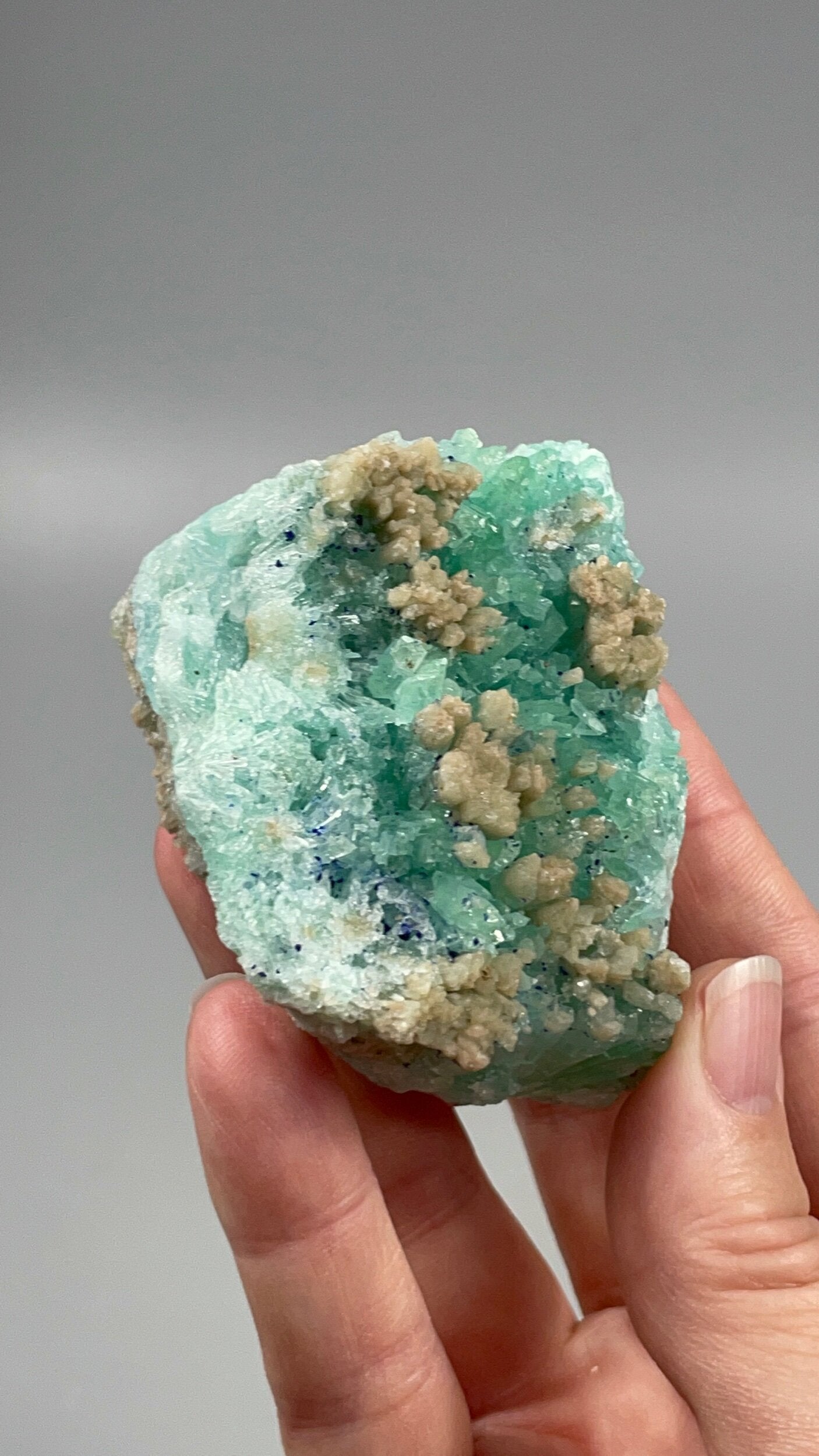 Green & Brown Aragonite Cluster with Minor Azurite - Green Areas Phosphorescent