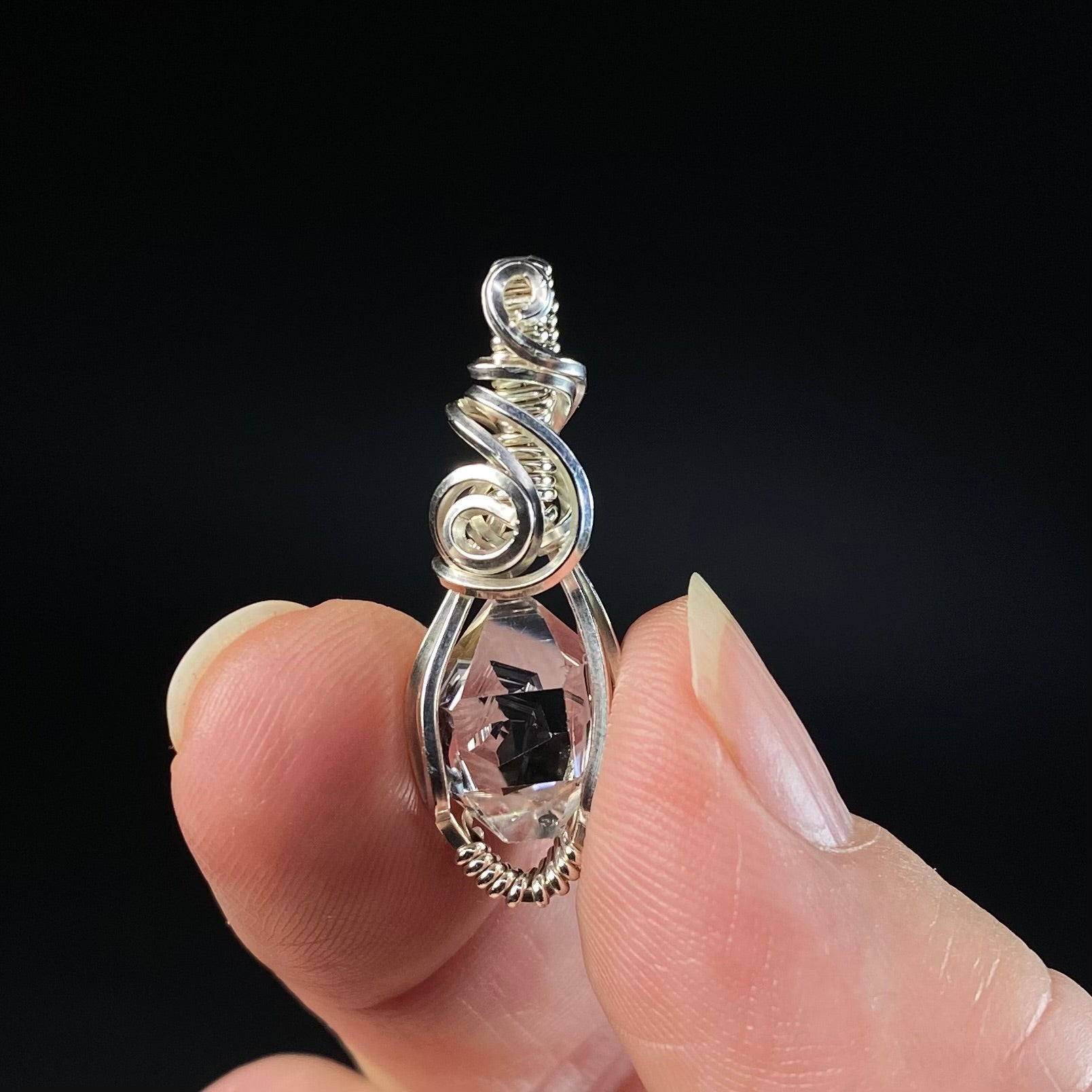 Herkimer Diamond Quartz & Sterling Silver Wire Wrapped Pendant