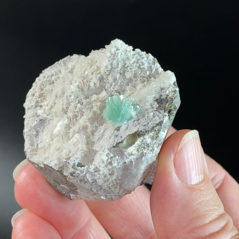 Green Apophyllite Crystal Cluster with Stilbite on Trimmed Basalt Matrix