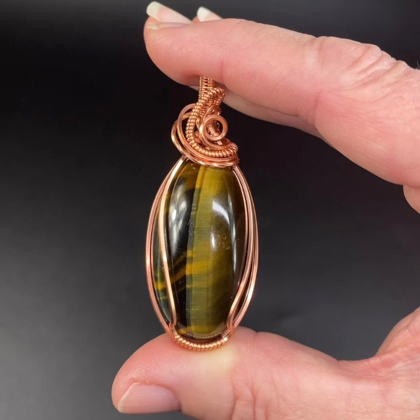 Tiger Eye & Copper Wire Wrapped Pendant