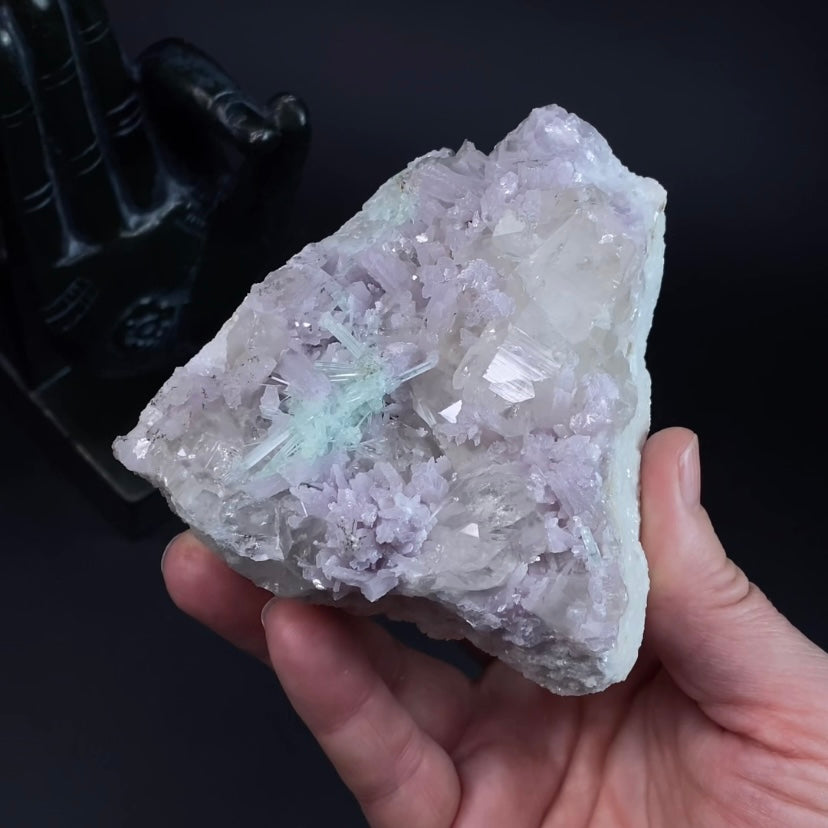 Lepidolite, Green Tourmaline & Quartz Crystals on Matrix