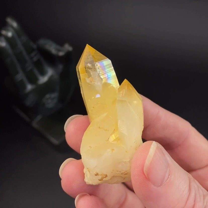 Golden Quartz Crystal Cluster with Natural Rainbow Iridescent Iron Oxide Surface - Natural Crystals