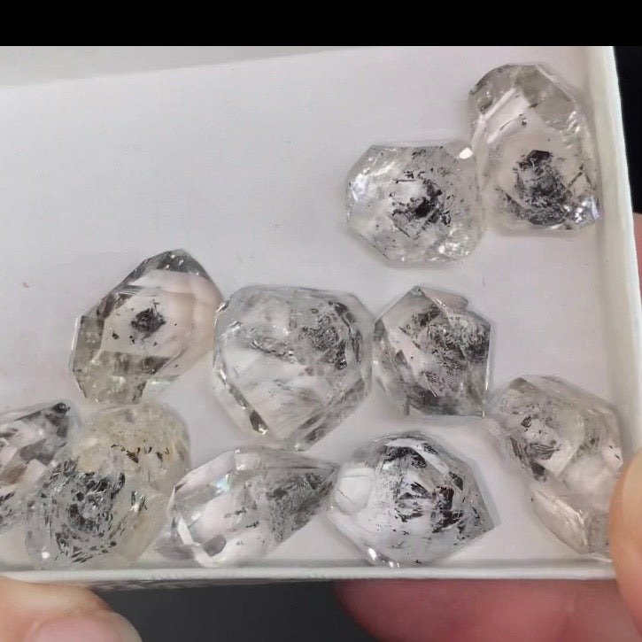 Double Terminated Diamond Style Quartz Pakimer Crystal Lot with Carbon Inclusions