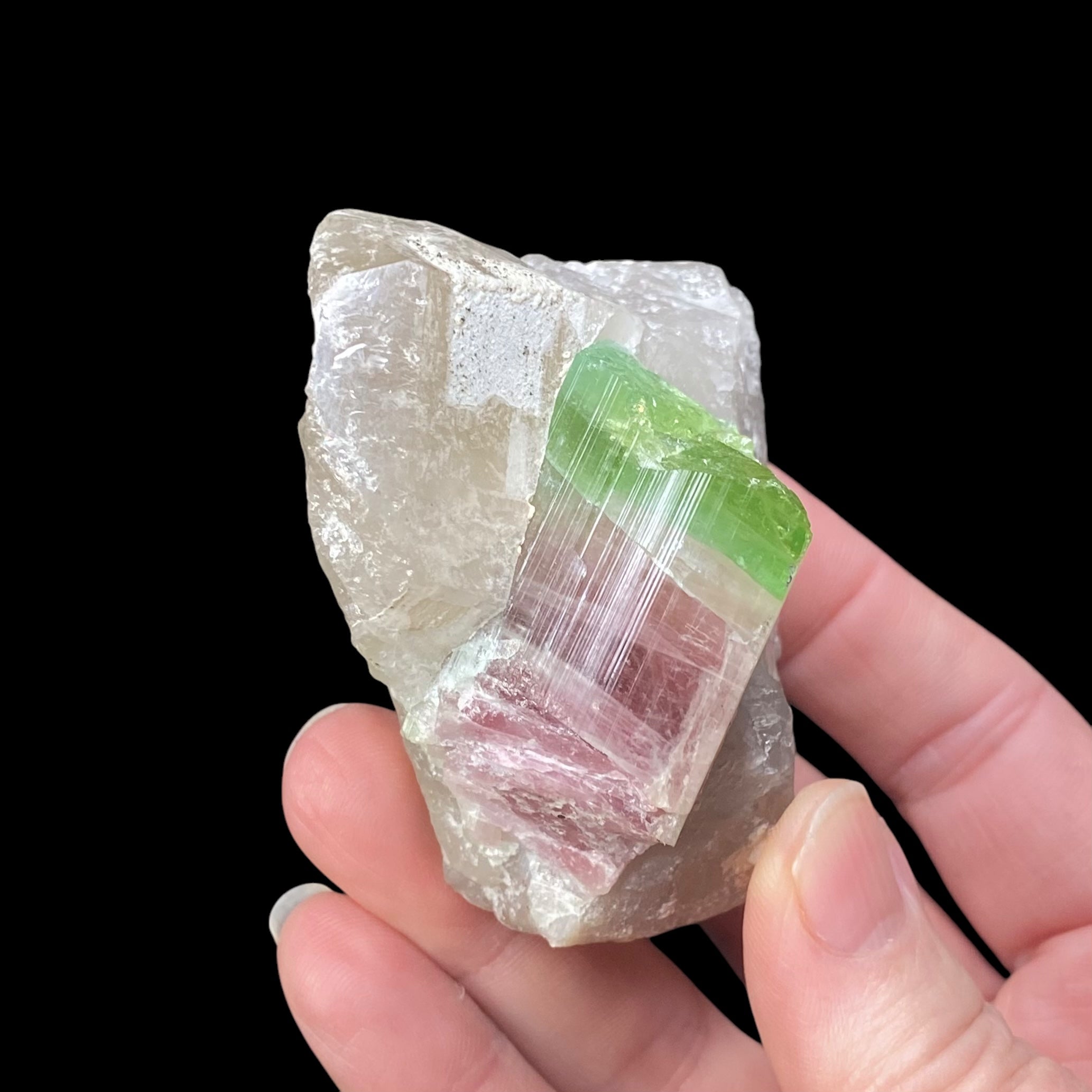 Large Bi Color Pink & Green Tourmaline with Smoky Quartz