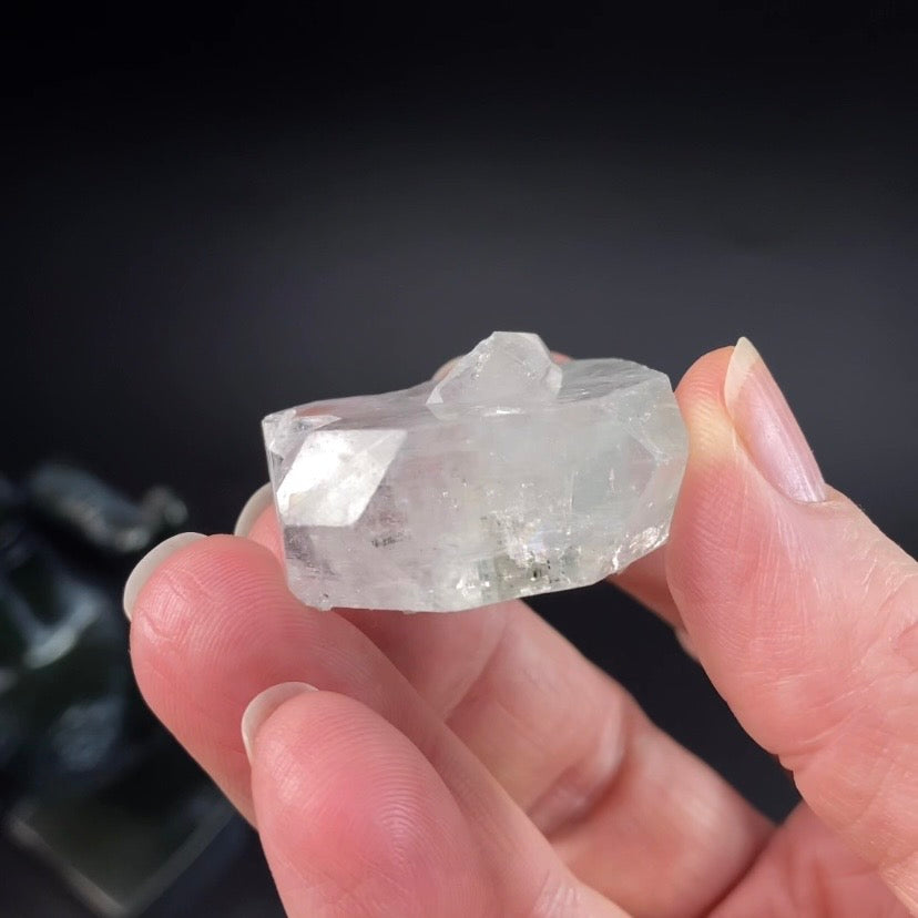 Clear Rare Tabular Apophyllite Crystal with Minor Celadonite - High Vibration Crystals and Minerals