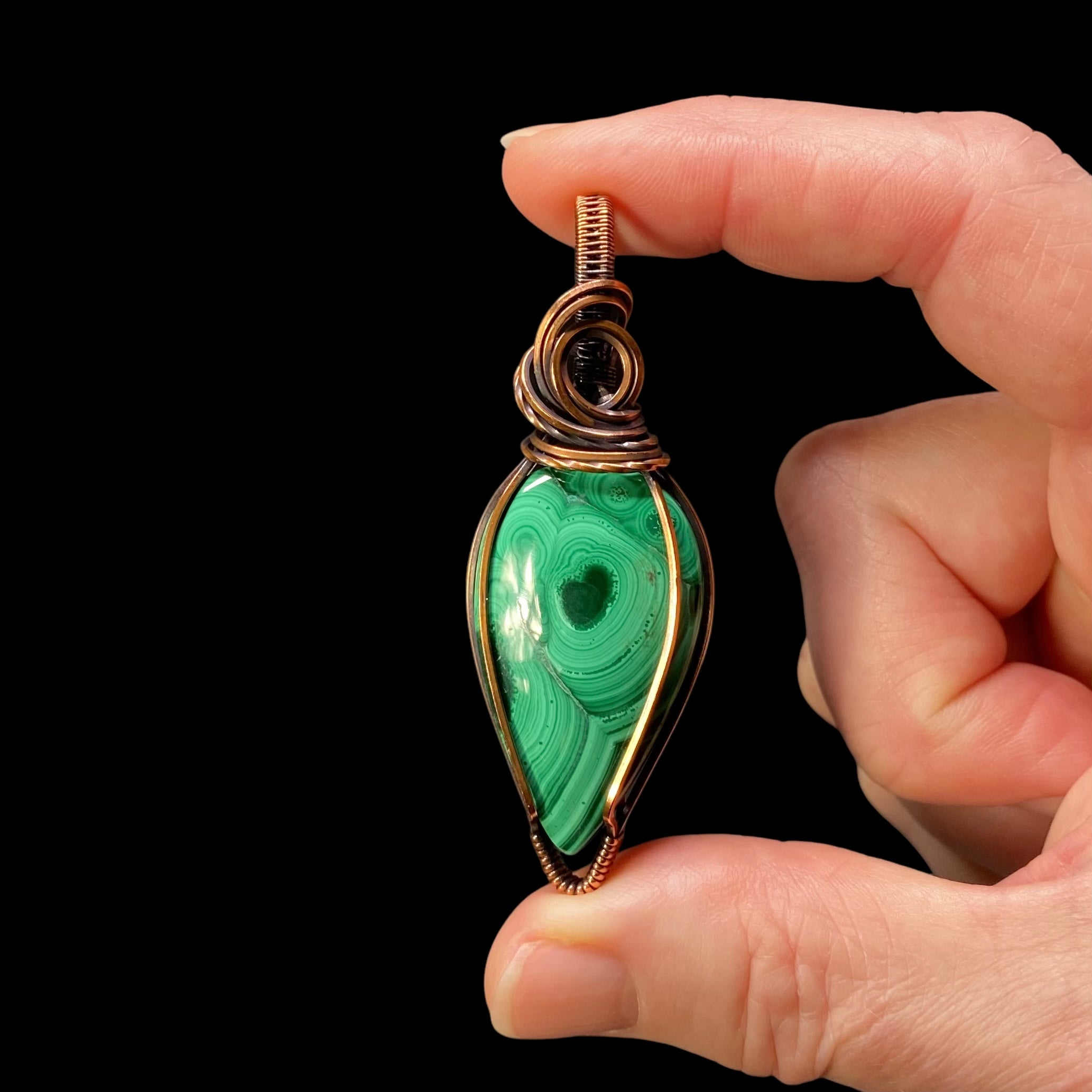 Malachite & Copper Wire Wrapped Pendant