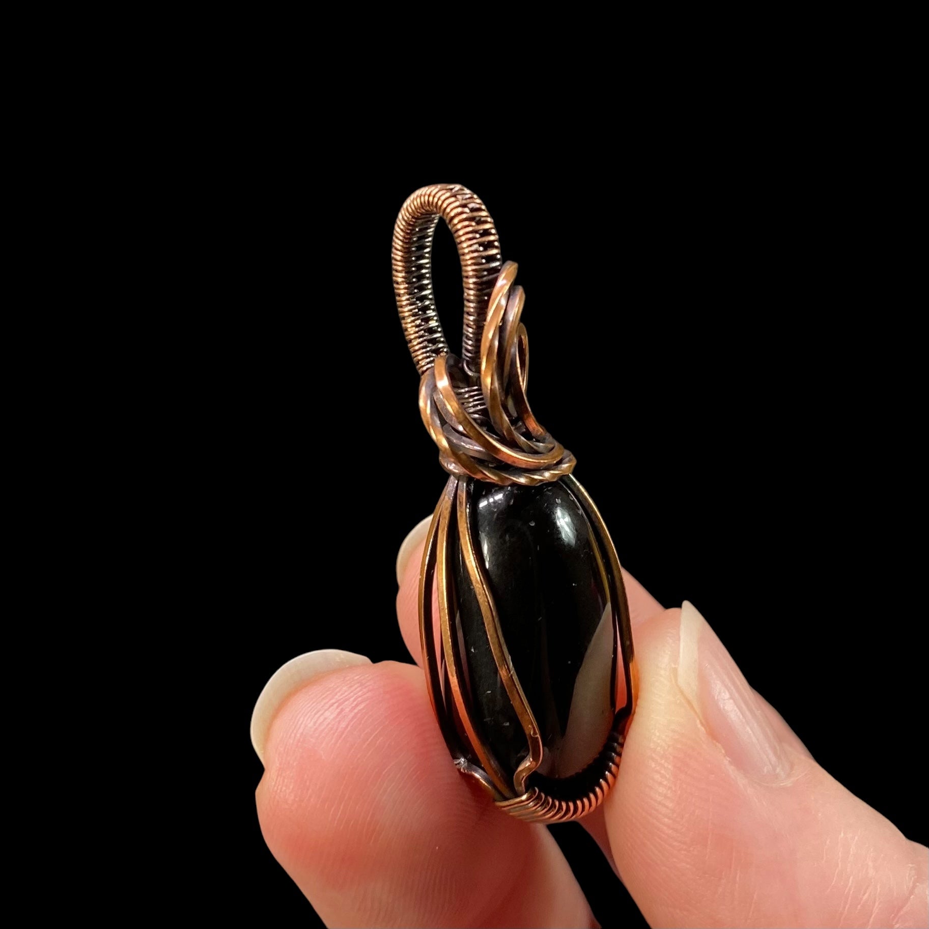 Black Tourmaline and Copper Wire Wrapped Pendant