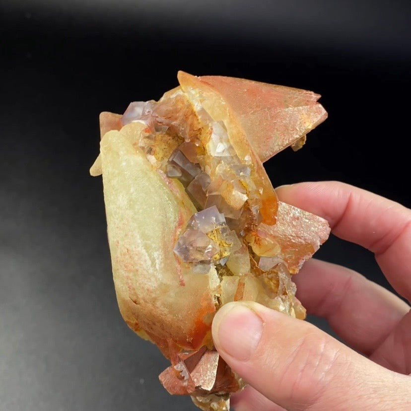 Scalenohedral Dog Tooth Calcite Crystal Cluster with Blue Gray Fluorite