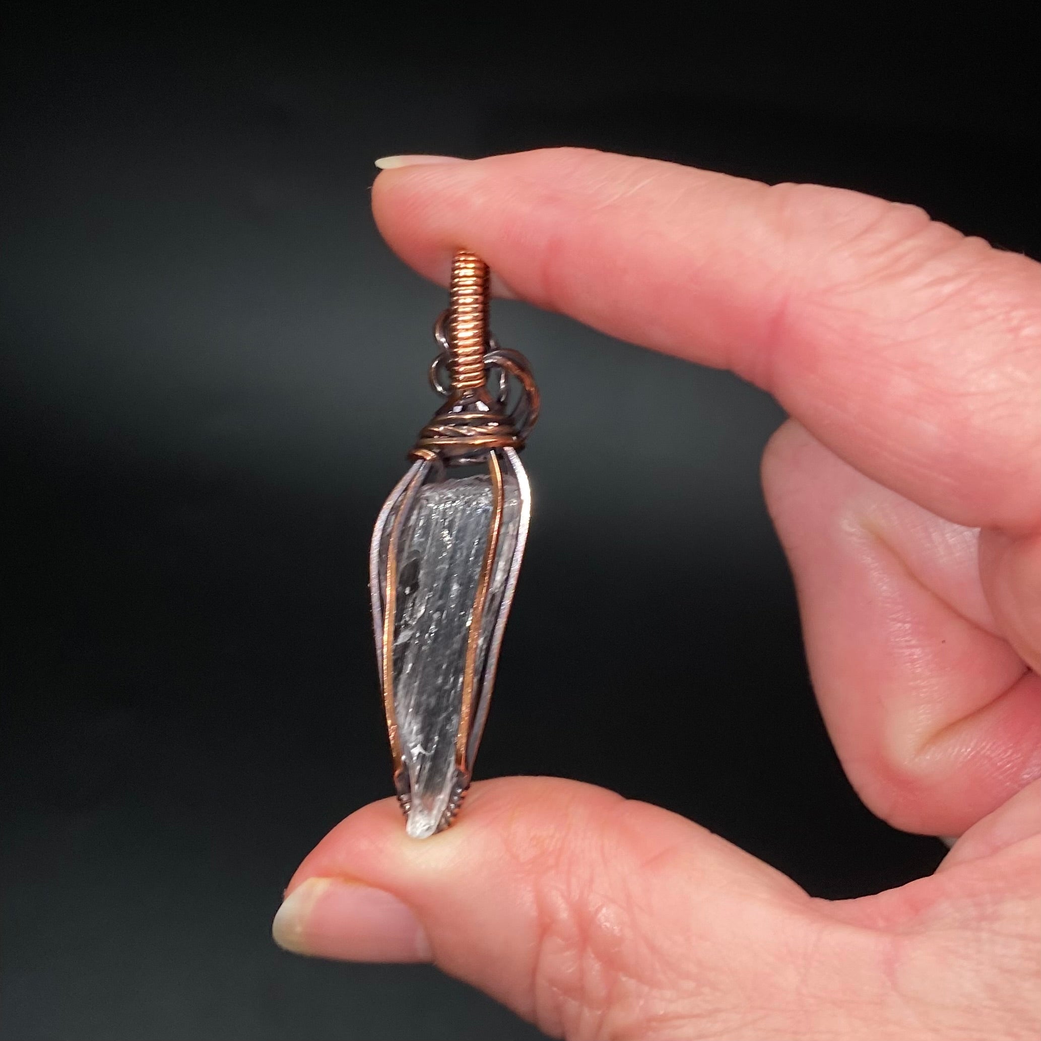 Fluorescent Spodumene Kunzite & Copper Wire Wrapped Pendant