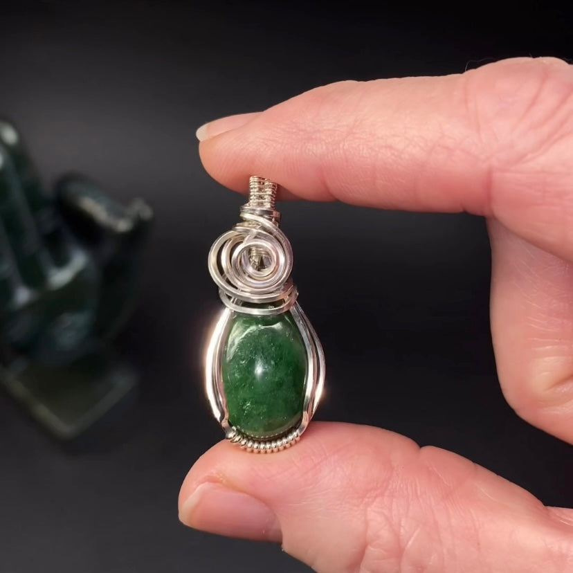 Tsavorite Garnet and Sterling Silver Wire Wrapped Pendant