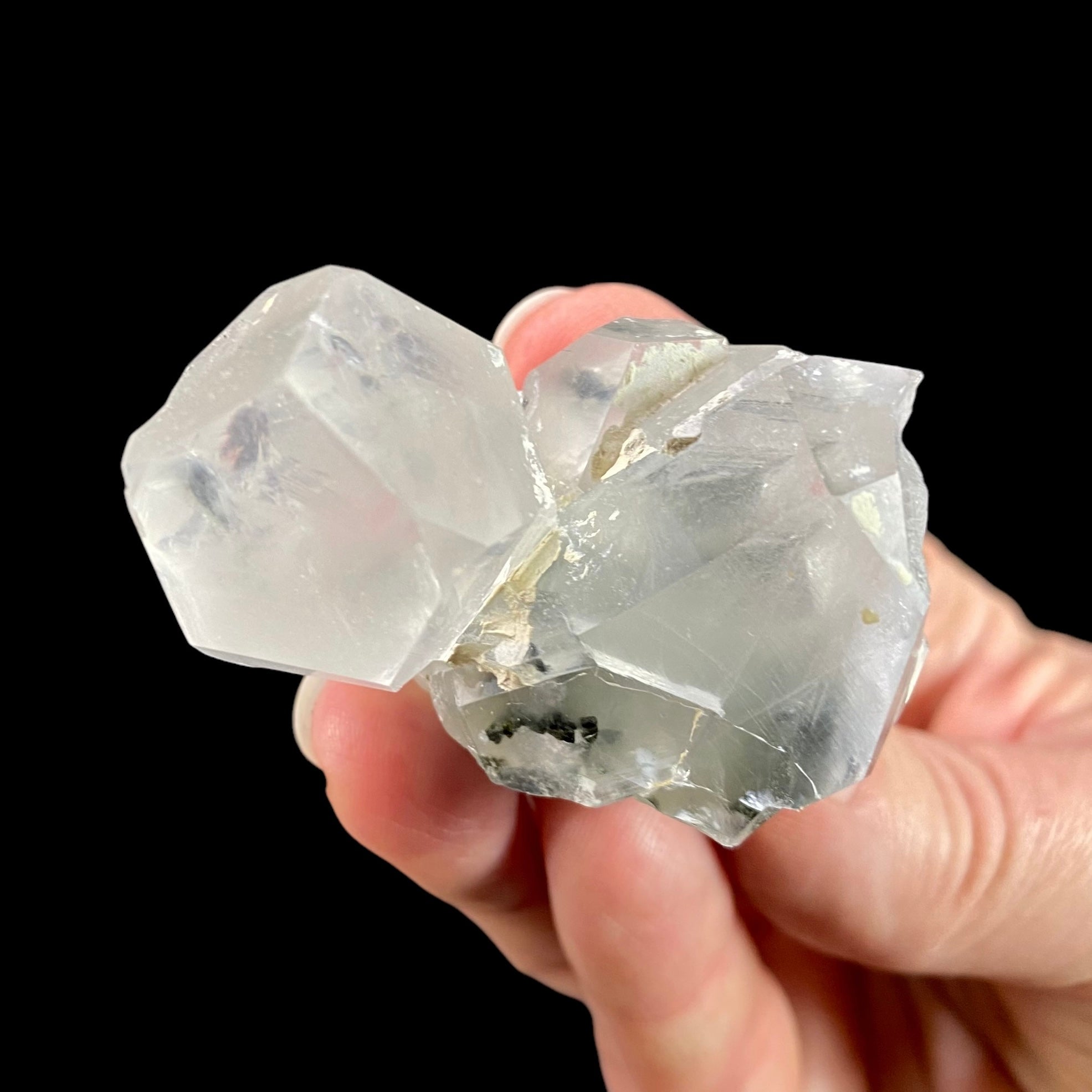 Quartz Crystal Cluster with Dark Green Epidote Crystals & Byssolite