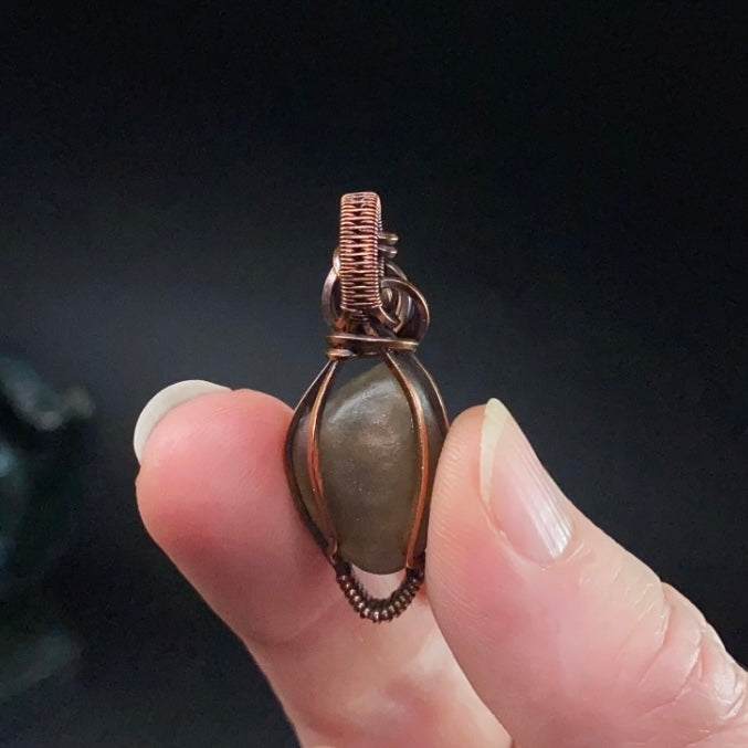 Gobi Desert Agate with Moving Sand Inclusions and Copper Wire Wrapped Pendant