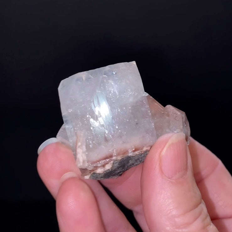Clear Pseudo Cubic Apophyllite Crystal Cluster with Red Hematite Inclusions