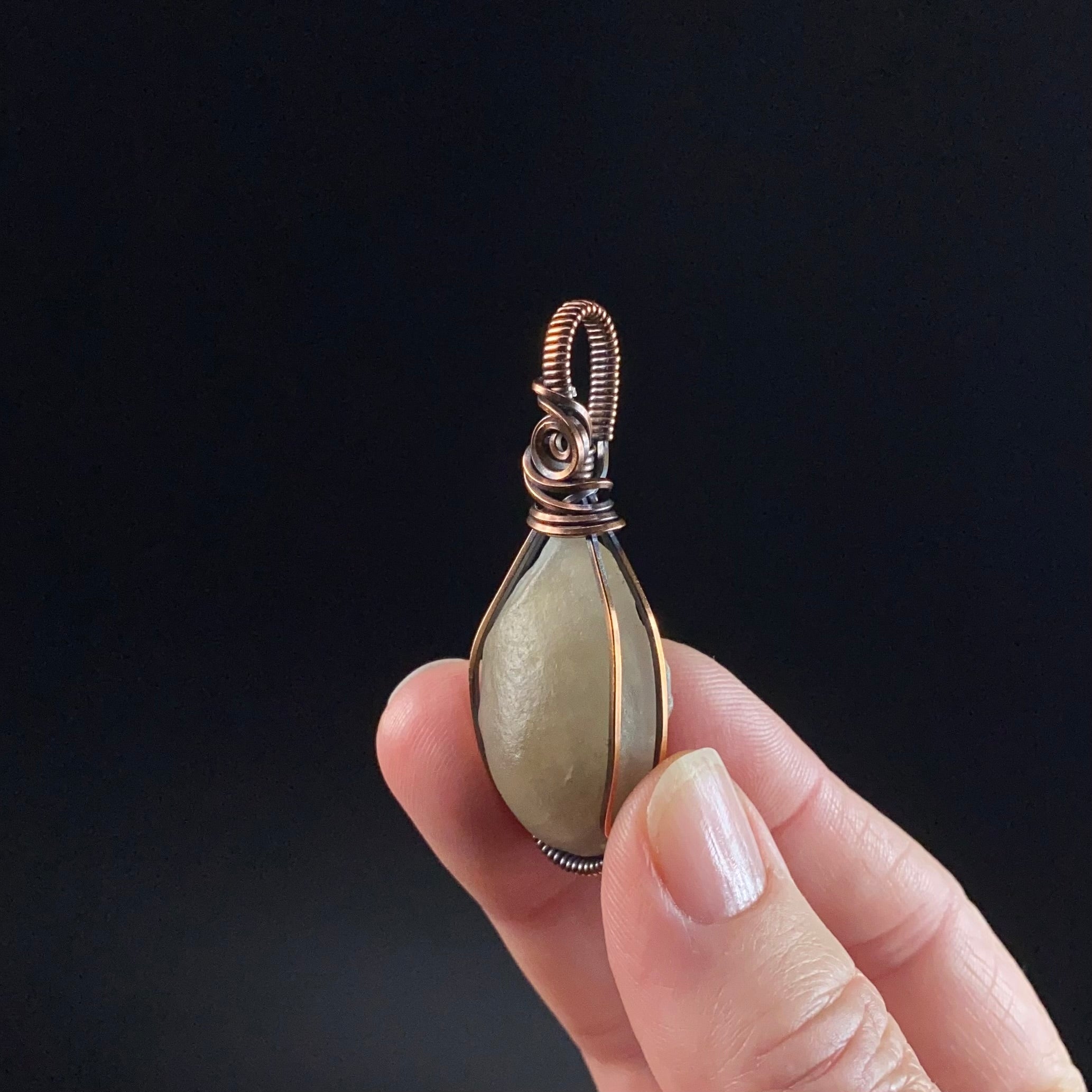 Gobi Desert Agate with Moving Sand Inclusions and Copper Wire Wrapped Pendant