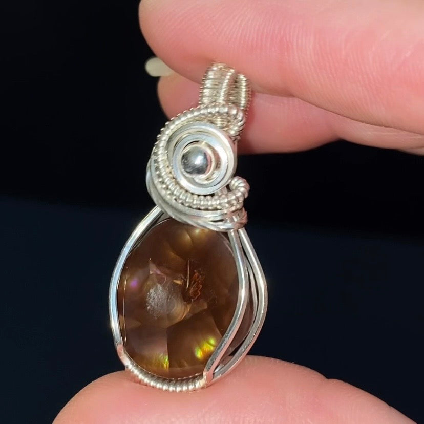 Mexican Fire Agate & Sterling Silver Wire Wrapped Pendant